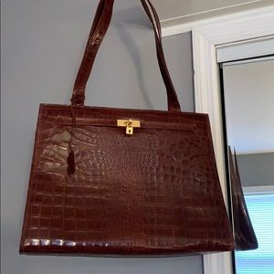 Brown Faux Alligator Tote